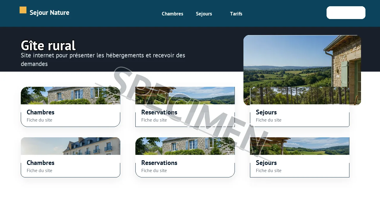 Visuel fictif de site internet pour Gîte rural