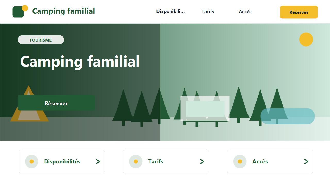 Visuel fictif de site internet pour Camping familial
