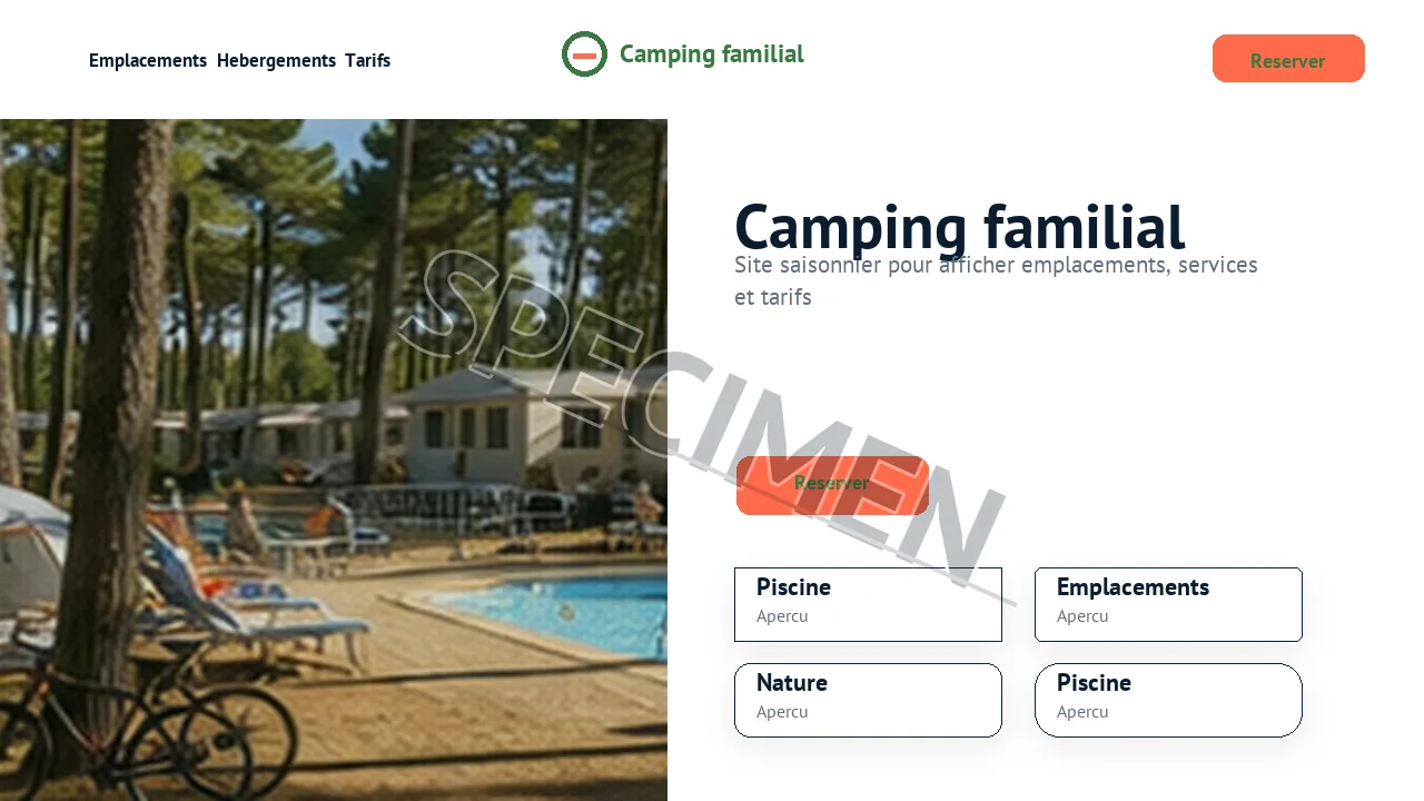 Visuel fictif de site internet pour Camping familial