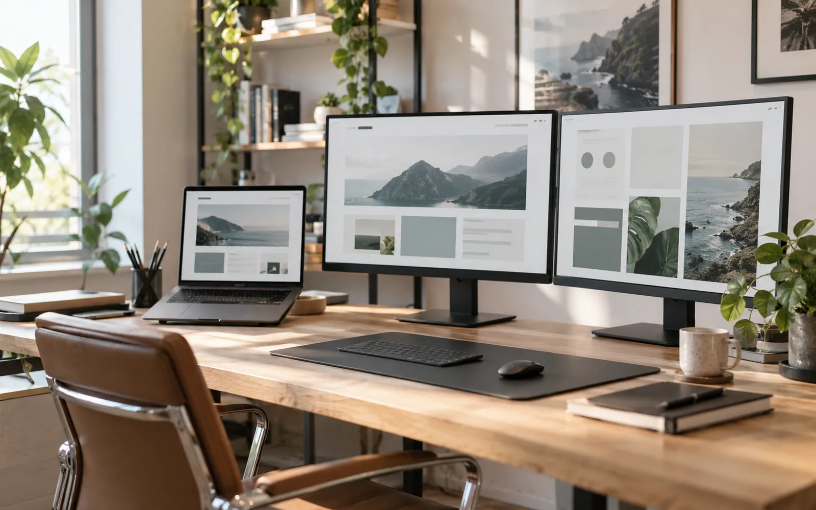 Ordinateur portable et écrans dans un espace de travail