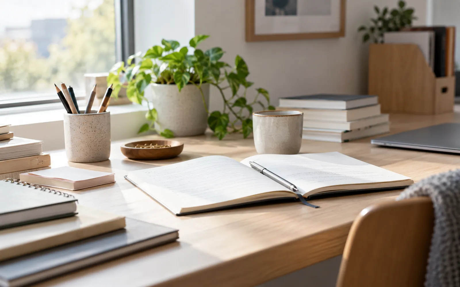 Livres, notes et fournitures sur un bureau