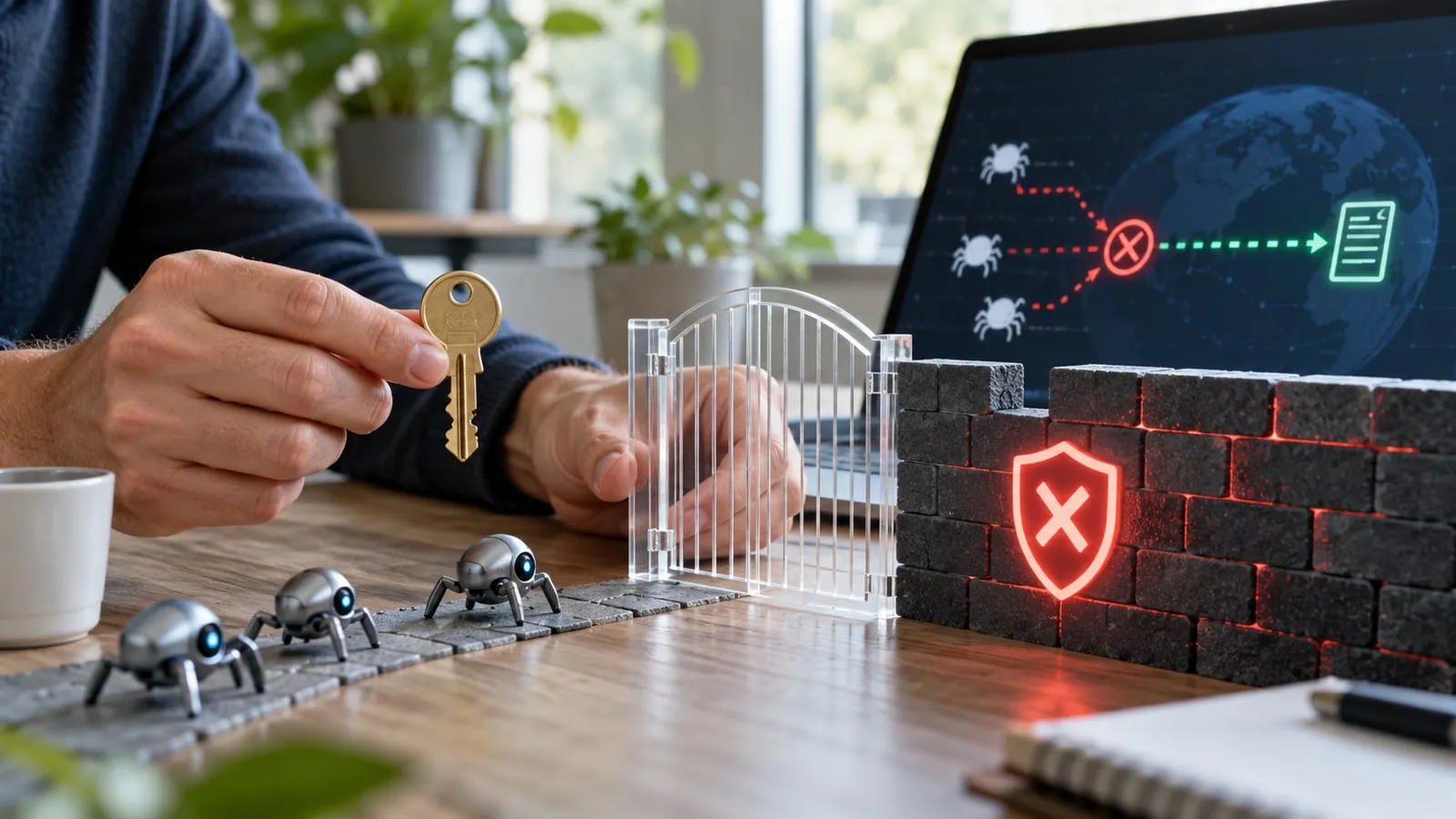 Illustrazione IA: controllo accessi su una stazione di amministrazione web.