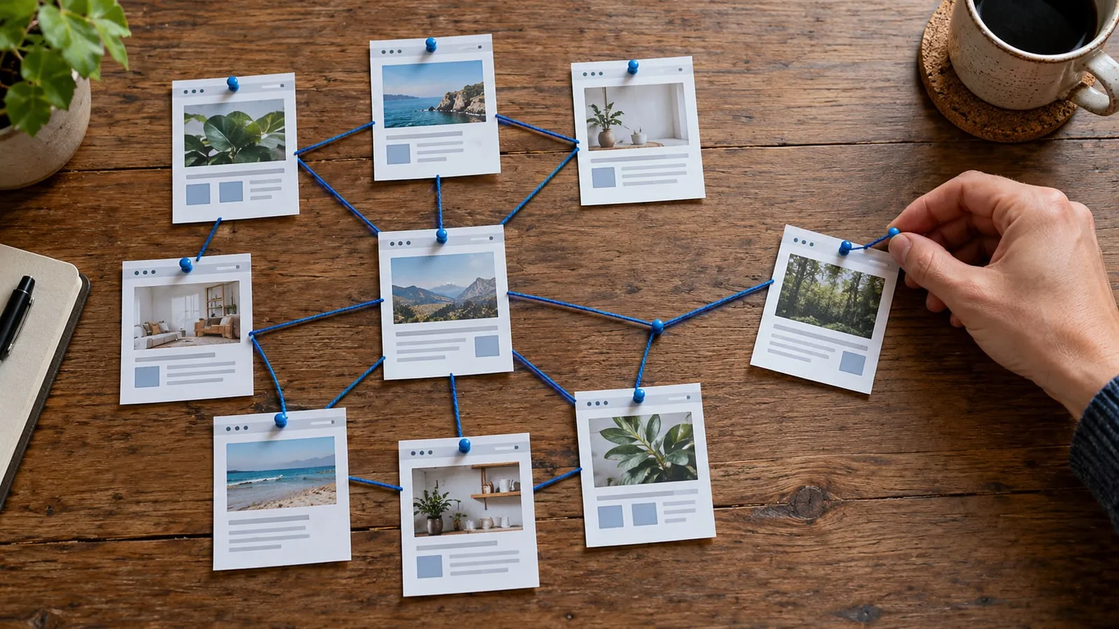 AI illustration: connecting an isolated page to a network of website cards.