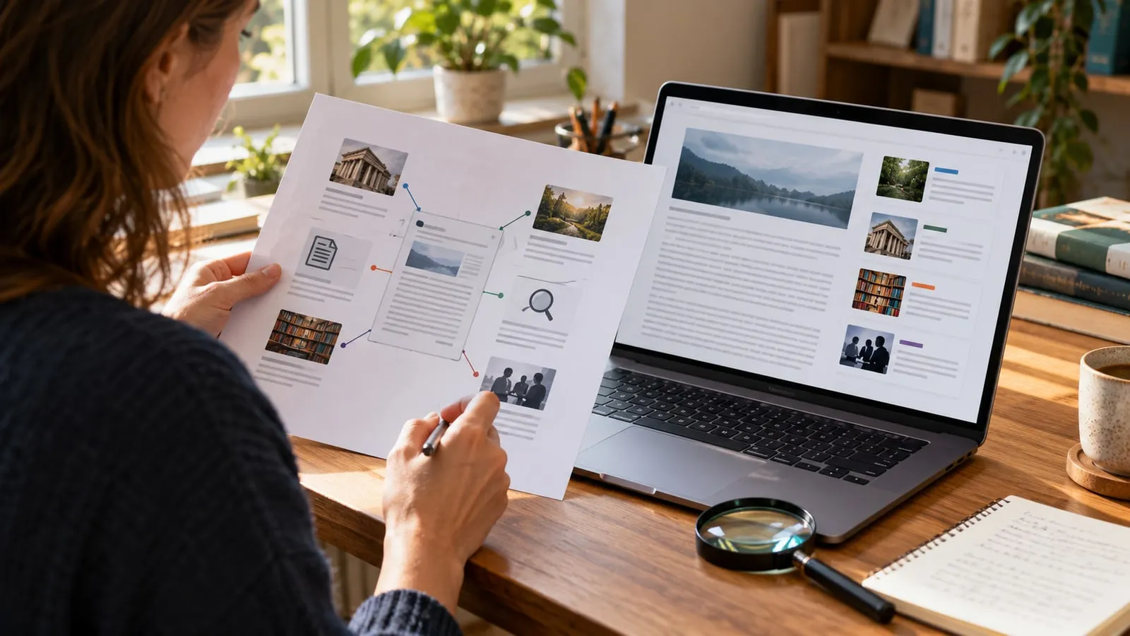AI illustration: reading an article and checking its references.