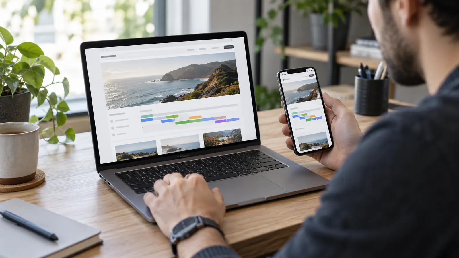 Développeur comparant le chargement d’un site sur ordinateur et téléphone