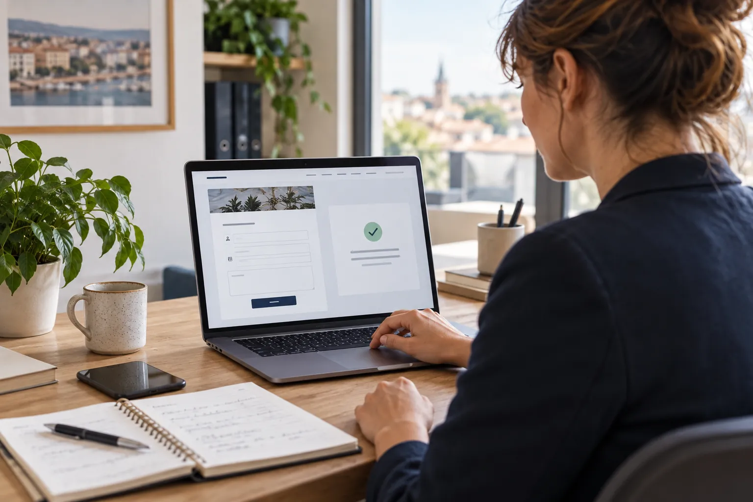 Person checking a contact form and its confirmation on a laptop