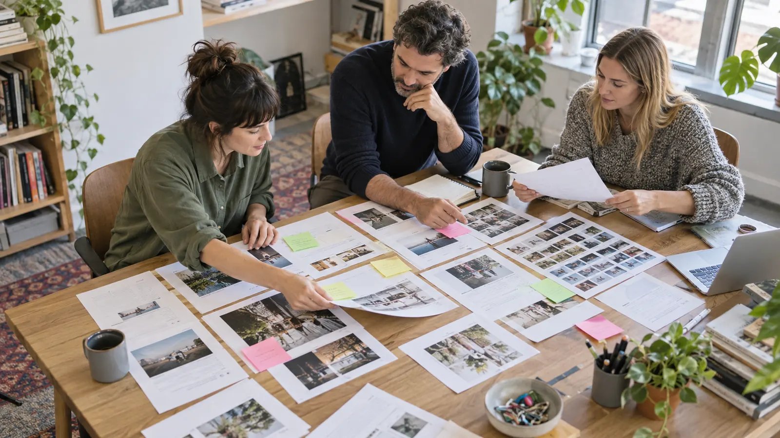 Team sorting page plans and images for an editorial review