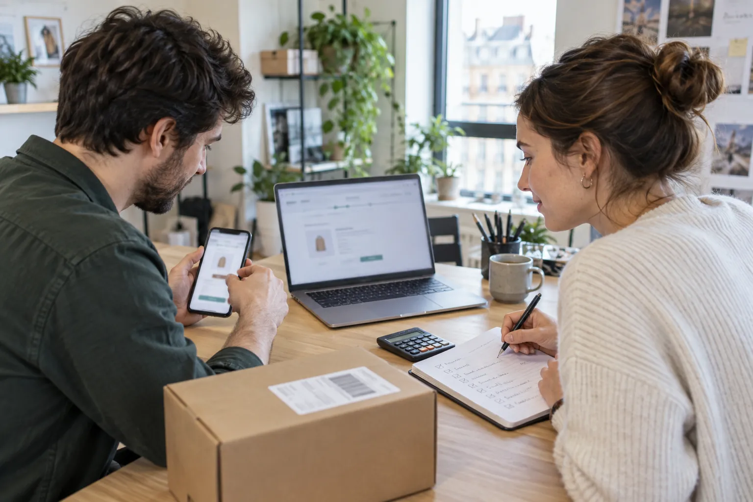 Équipe organisant des fiches produits et le parcours de vente