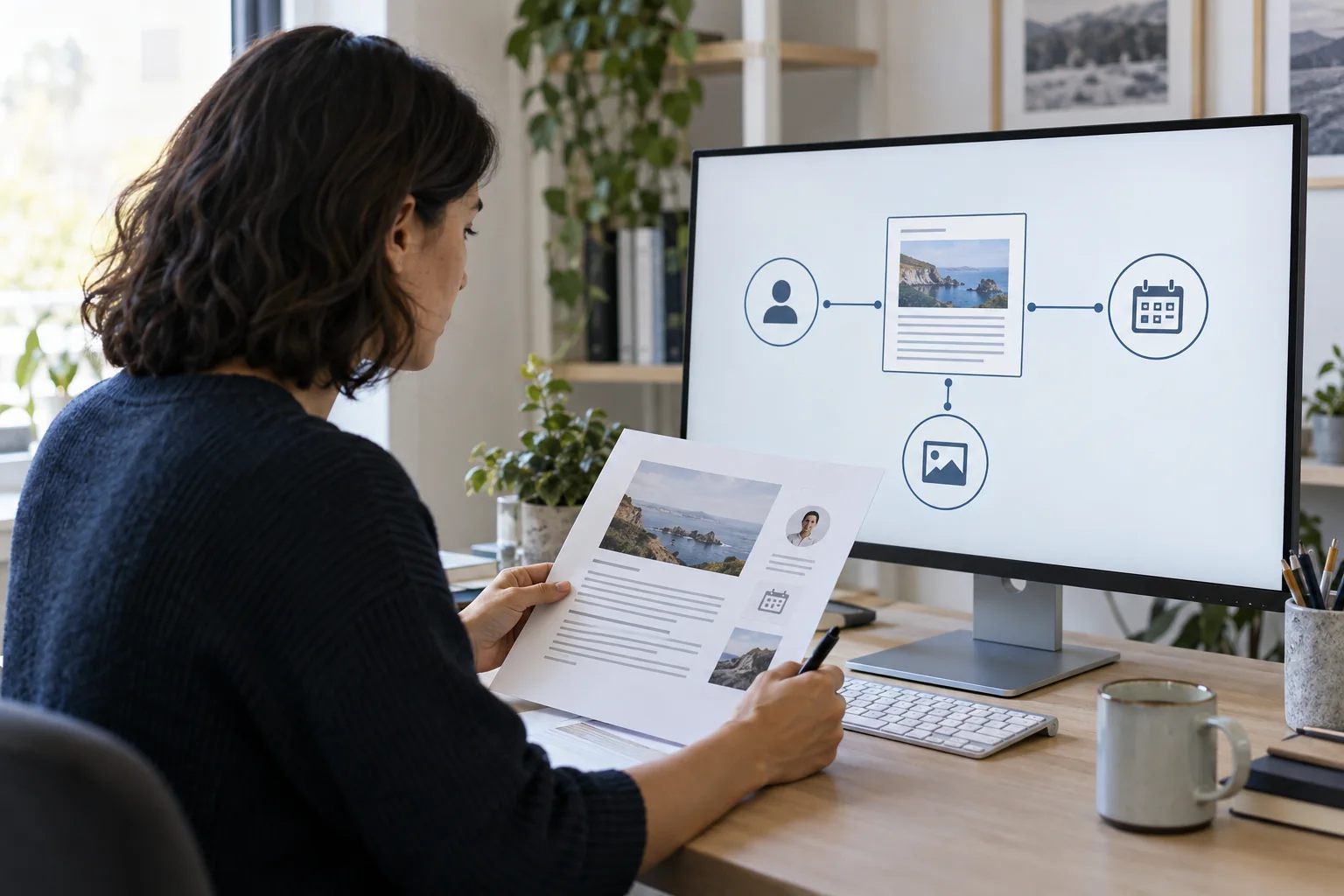 Person comparing page information with its structured representation