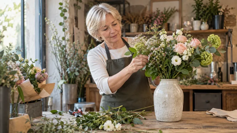 Abbildung: Vorbereitung eines Blumenarrangements