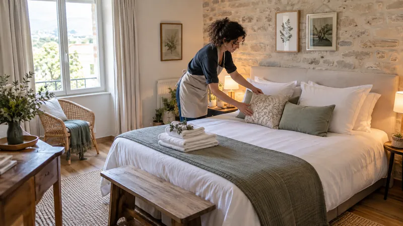 Abbildung: Hotelzimmer für einen Aufenthalt vorbereitet
