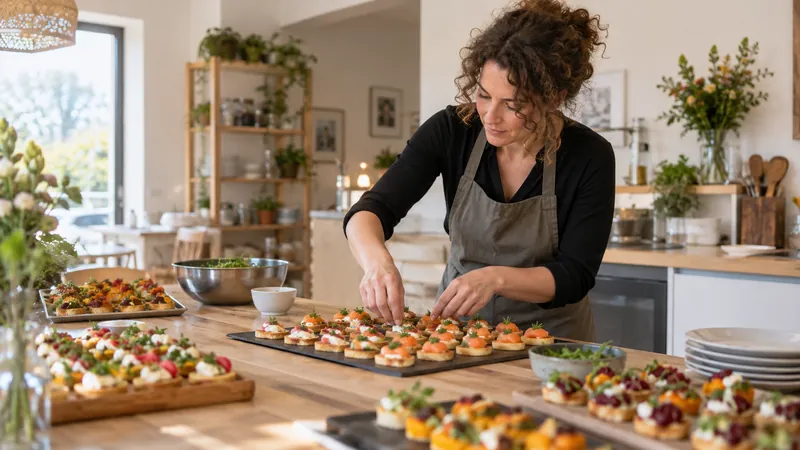 Abbildung: Vorbereitung von Tabletts durch einen Caterer