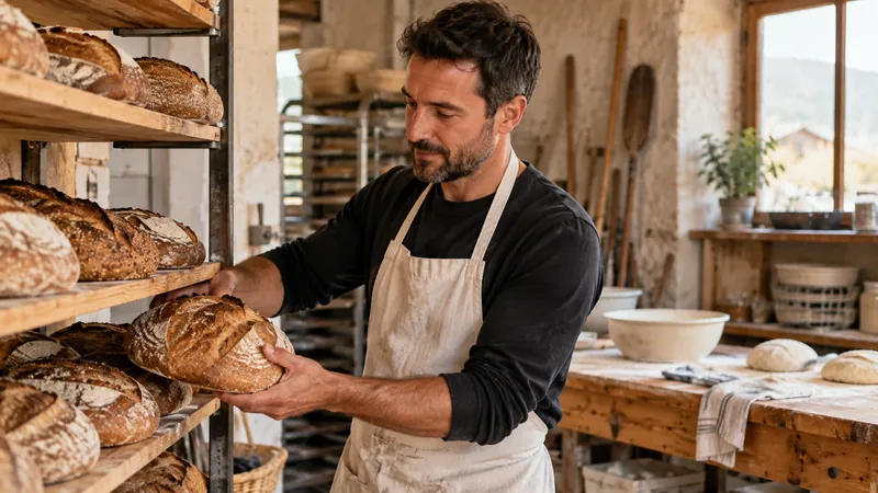 Abbildung: Handwerkerbrote in der Bäckerei präsentiert