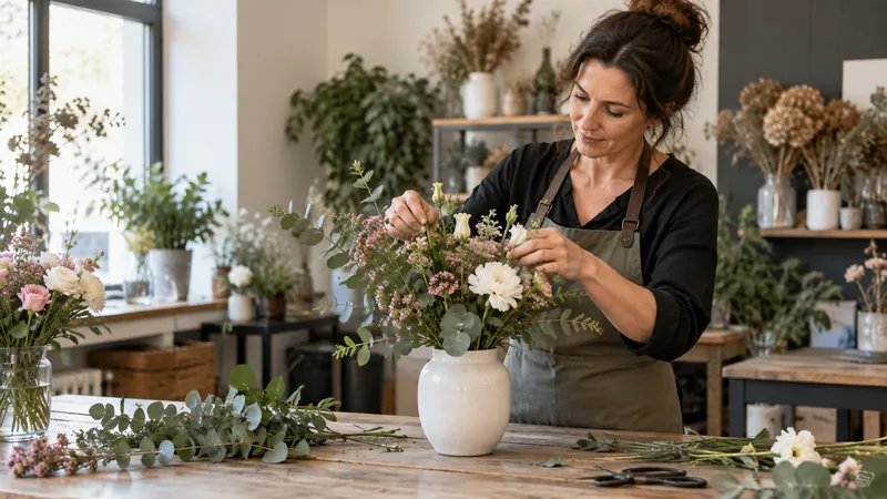 Abbildung: Vorbereitung eines Blumenarrangements