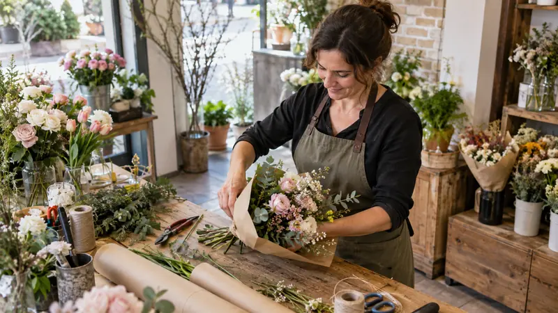 Abbildung: Blumensträuße und Ausrüstung in einem Blumenladen