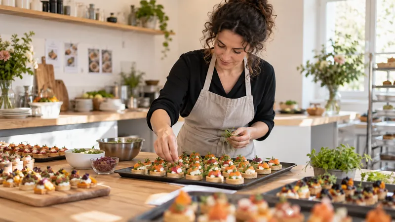 Abbildung: Vorbereitung von Tabletts durch einen Caterer