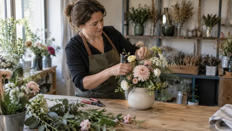 Ilustración: Preparación de un arreglo floral