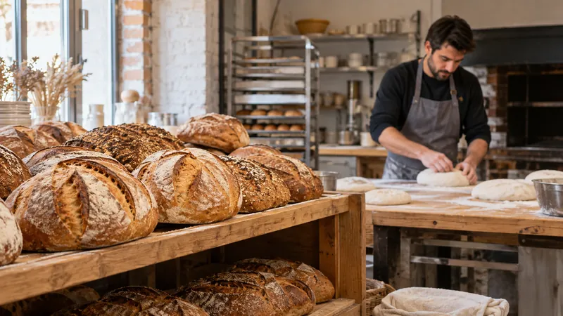 Abbildung: Handwerkerbrote in der Bäckerei präsentiert