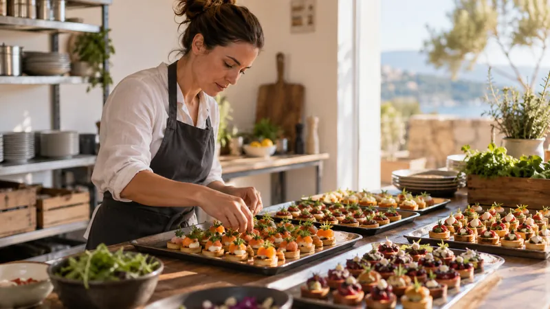 Abbildung: Vorbereitung von Tabletts durch einen Caterer