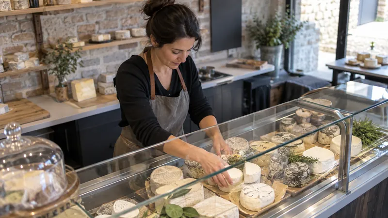 Illustratie: Presentatie van producten aan de toonbank van een delicatessenwinkel