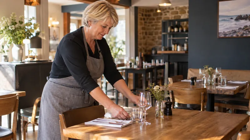 Illustratie: een restauranttafel voorbereiden