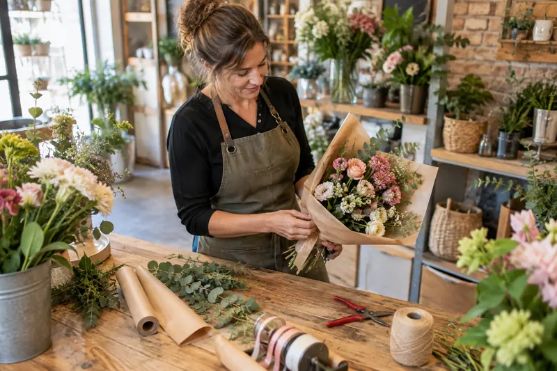 Abbildung: Blumensträuße und Ausrüstung in einem Blumenladen