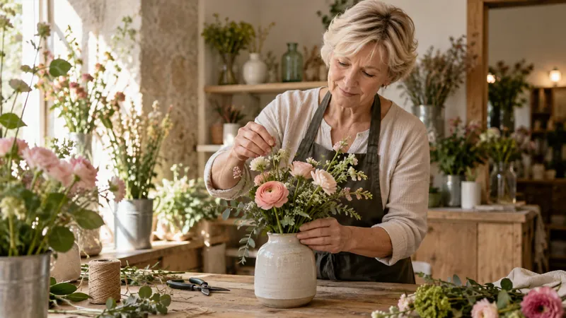 Abbildung: Vorbereitung eines Blumenarrangements