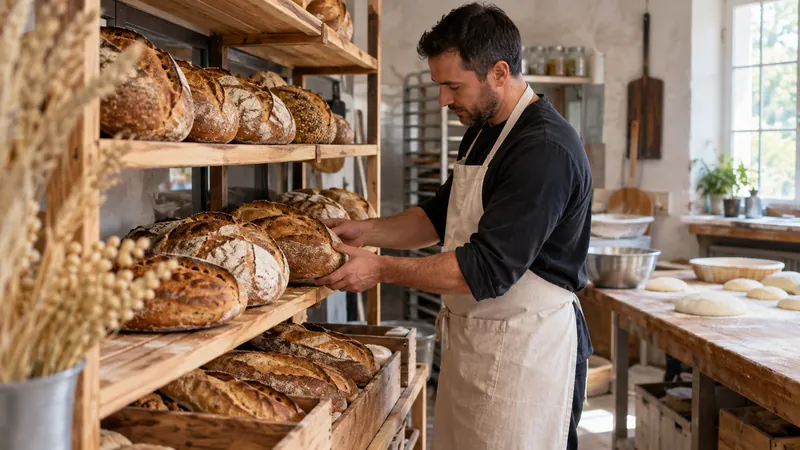Abbildung: Handwerkerbrote in der Bäckerei präsentiert