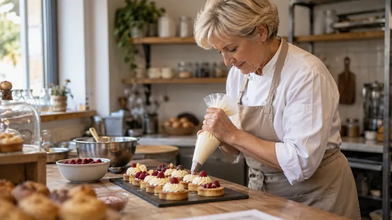 Illustration: Finishing desserts in a pastry workshop
