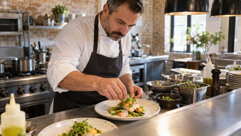 Illustration: Preparing a dish in a restaurant kitchen