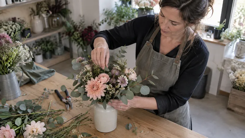 Abbildung: Vorbereitung eines Blumenarrangements