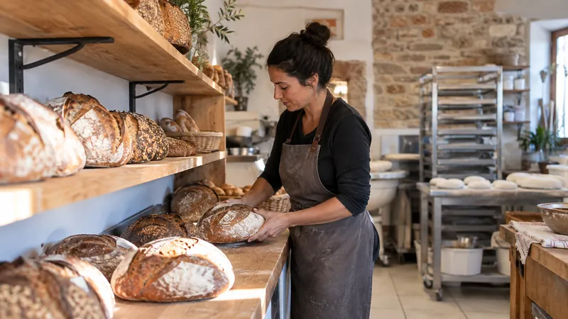 Abbildung: Handwerkerbrote in der Bäckerei präsentiert