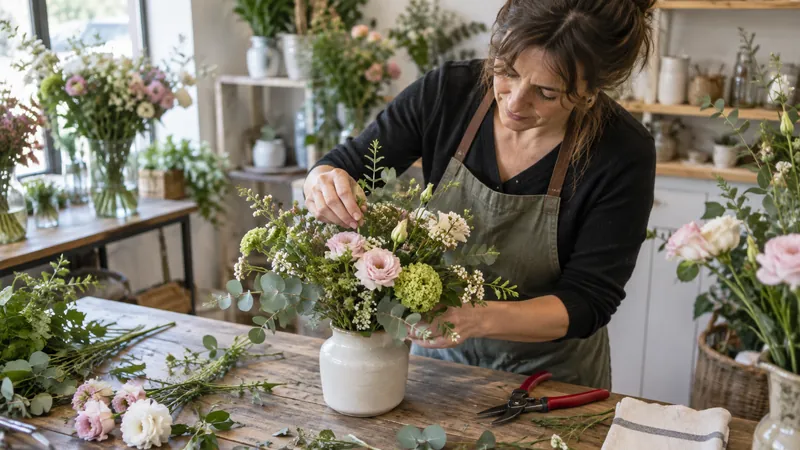 Abbildung: Vorbereitung eines Blumenarrangements