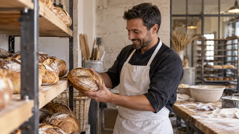 Abbildung: Handwerkerbrote in der Bäckerei präsentiert