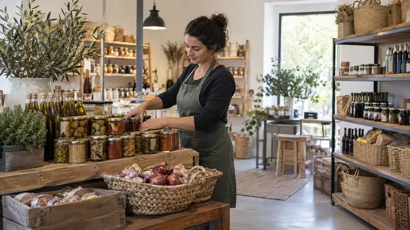 Abbildung: Handgefertigte Produkte in einem Feinkostgeschäft