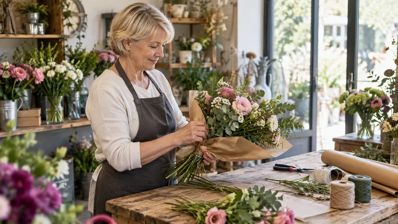 Abbildung: Blumensträuße und Ausrüstung in einem Blumenladen