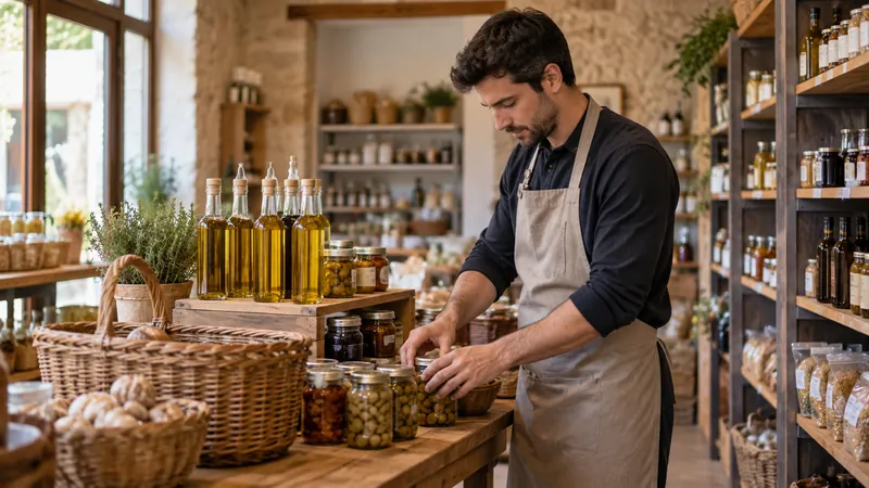Illustrazione: prodotti artigianali presentati in una gastronomia