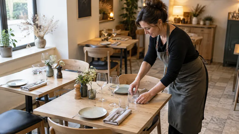 Ilustración: Preparación de una mesa de restaurante