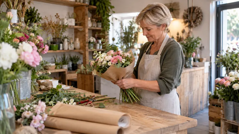 Abbildung: Blumensträuße und Ausrüstung in einem Blumenladen