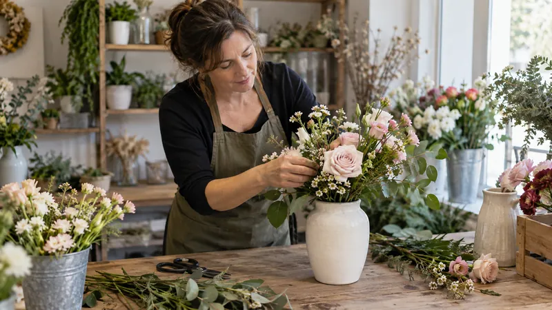 Abbildung: Vorbereitung eines Blumenarrangements