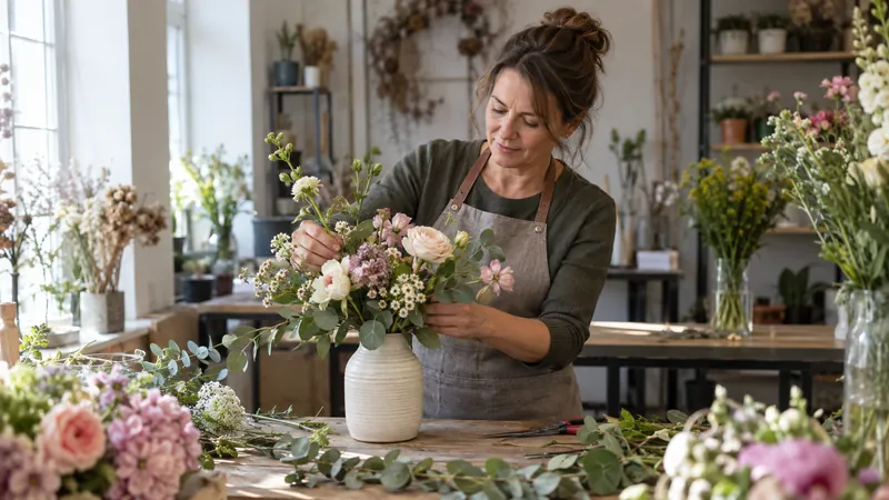 Abbildung: Vorbereitung eines Blumenarrangements