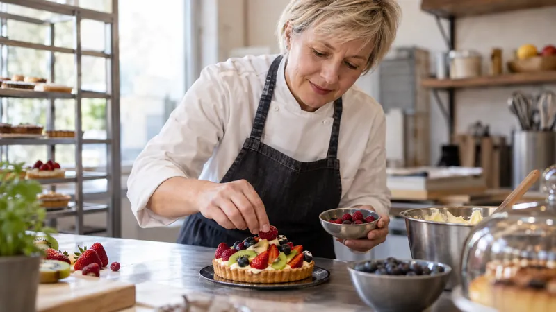 Illustrazione: preparare una torta in un laboratorio di pasticceria