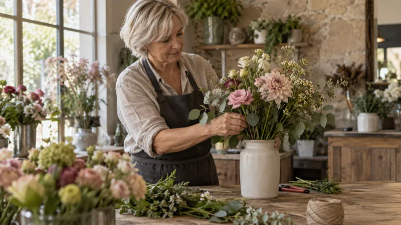 Ilustración: Preparación de un arreglo floral