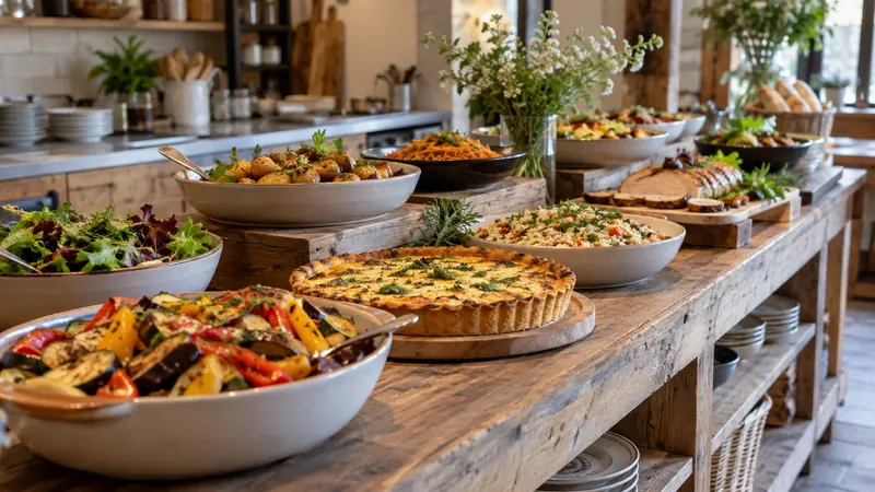 Ilustración: Buffet preparado para un servicio de catering
