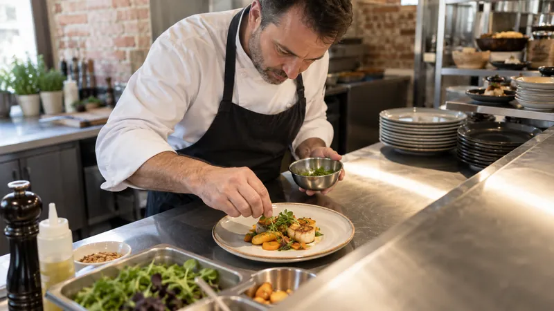 رسم توضيحي: تحضير طبق في مطبخ مطعم