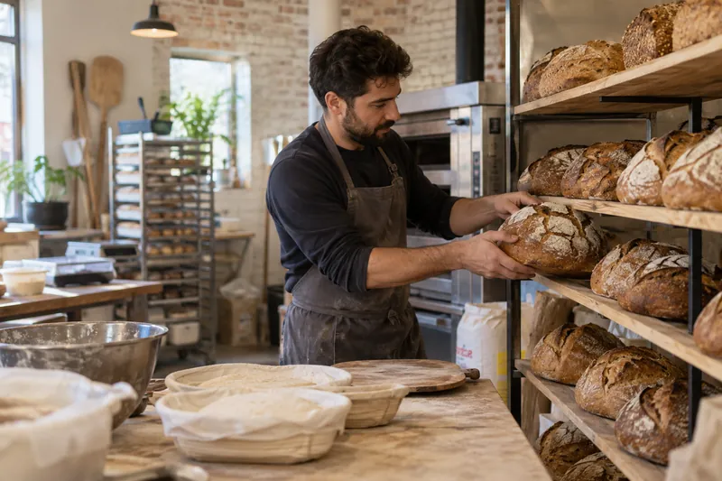 Abbildung: Handwerkerbrote in der Bäckerei präsentiert