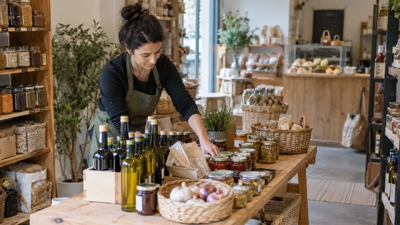 Abbildung: Handgefertigte Produkte in einem Feinkostgeschäft