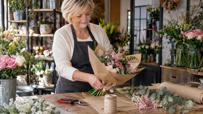 Abbildung: Blumensträuße und Ausrüstung in einem Blumenladen