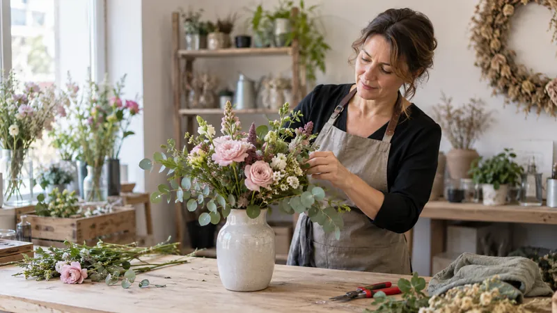 Ilustración: Preparación de un arreglo floral
