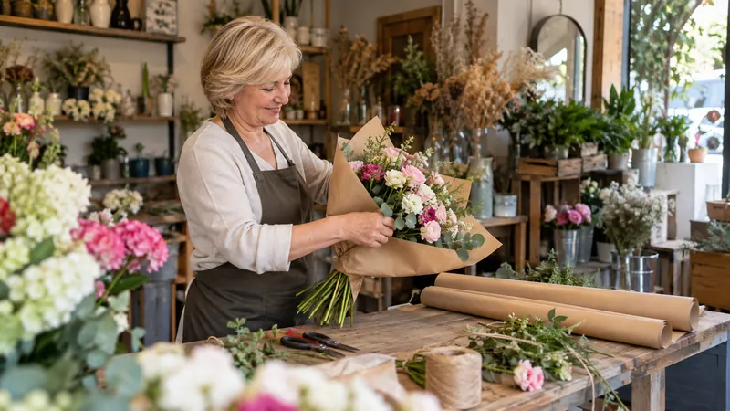 Abbildung: Blumensträuße und Ausrüstung in einem Blumenladen